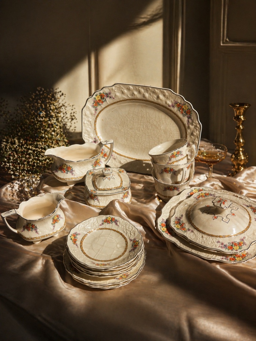 Vintage Myott Son & Co England Floral Tea Set Platter Cups Plates Rare